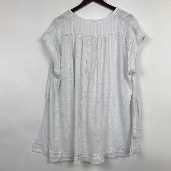 Free People  Size XS Blouse Ivory Tunic Raw Hem - Picture 8 of 8